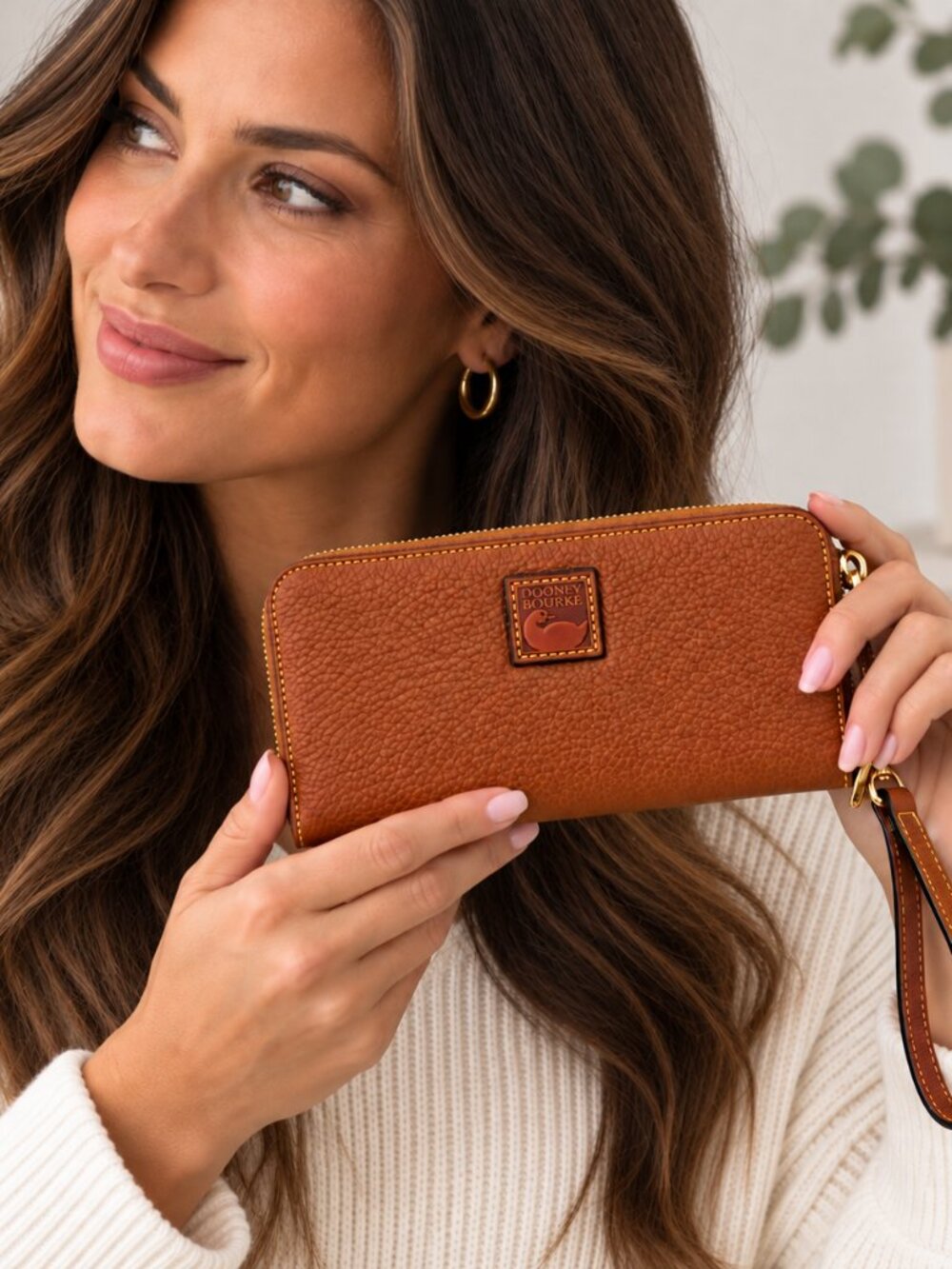 Dooney & Bourke Pebble Leather Zip Around Wristlet Wallet Cognac Brown w/ Box